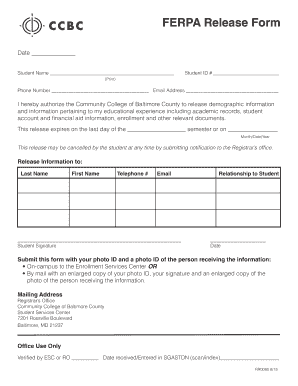 Fillable Online ccbcmd FERPA Release Form - ccbcmd.edu Fax ... Fillable Online ccbcmd FERPA Release Form - ccbcmd.edu Fax ...