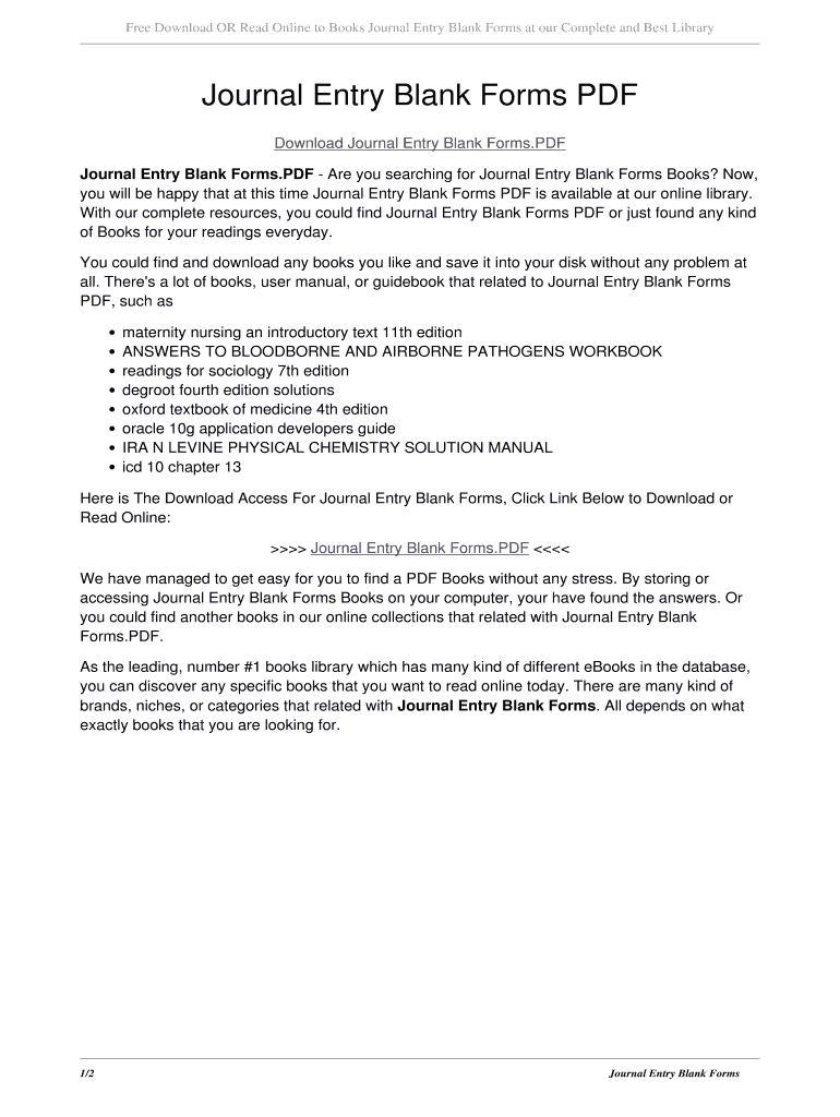 Fillable Online Journal Entry Blank Forms PDF. journal entry blank ...