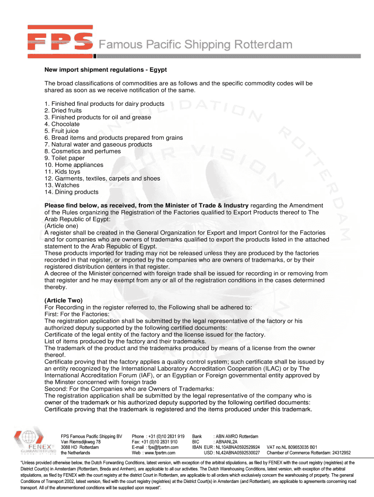 Fillable Online New import shipment regulations Egypt Fax Email Print