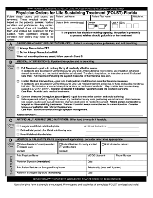 Dnr vs and - Physician Orders for Life-Sustaining Treatment (POLST)-Florida - med fsu