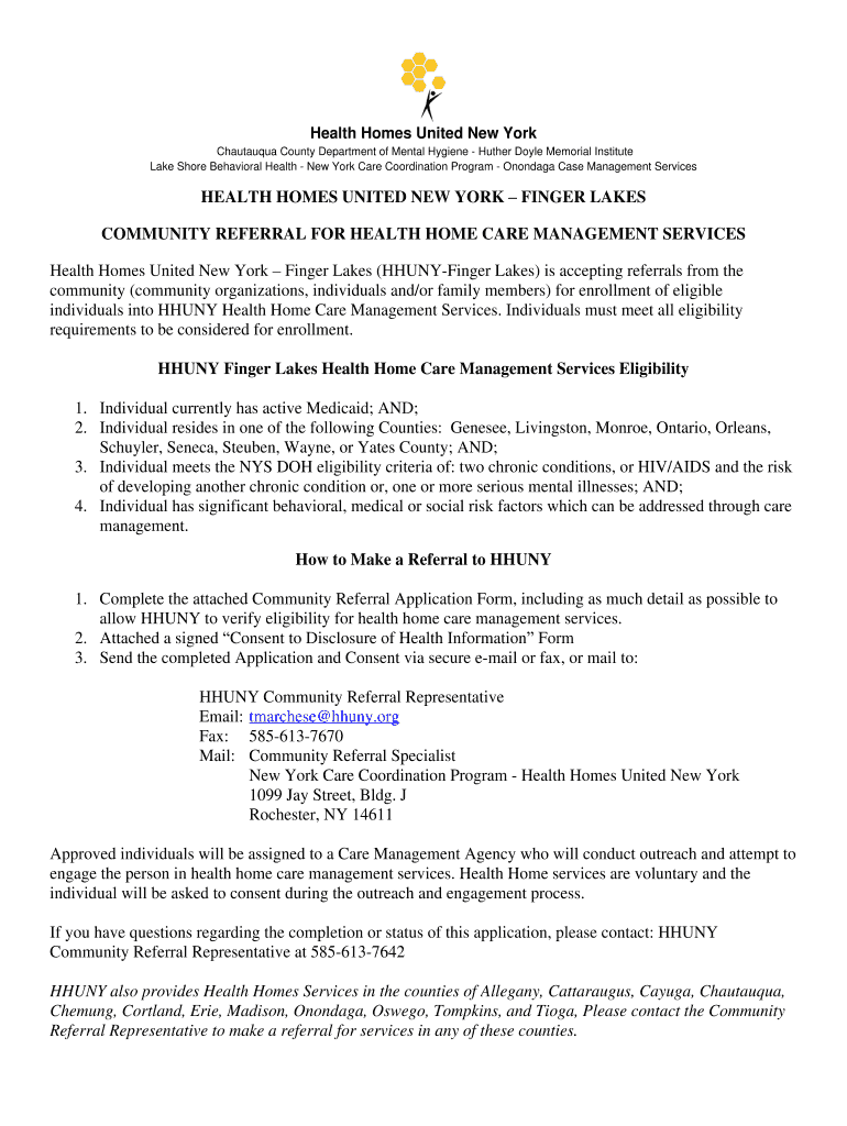 Fillable Online co ontario ny Health Homes United New York co.ontario