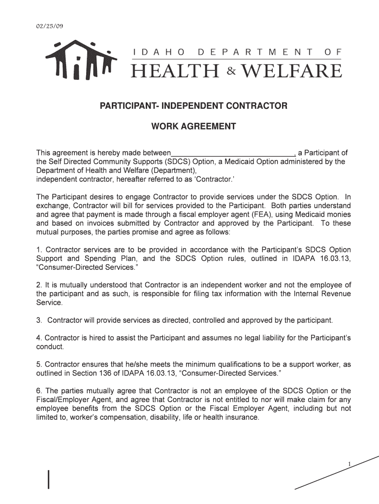 Participant - Independent Contractor Agreement 07-1-08 doc Preview on Page 1