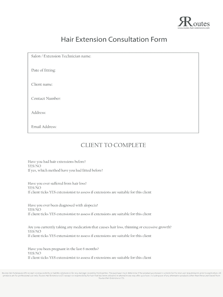 Hair Extension Consultation Form - Fill Online, Printable, Fillable, Blank  | pdfFiller