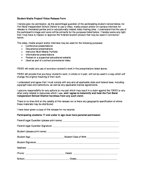 News interview template - Student Media Project/ Video Release Form - Fort Bend ISD