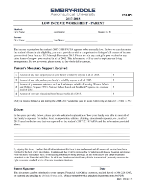 LOW INCOME WORKSHEET - PARENT - daytonabeach erau