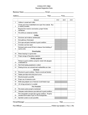 Daycare Fire Inspection Form