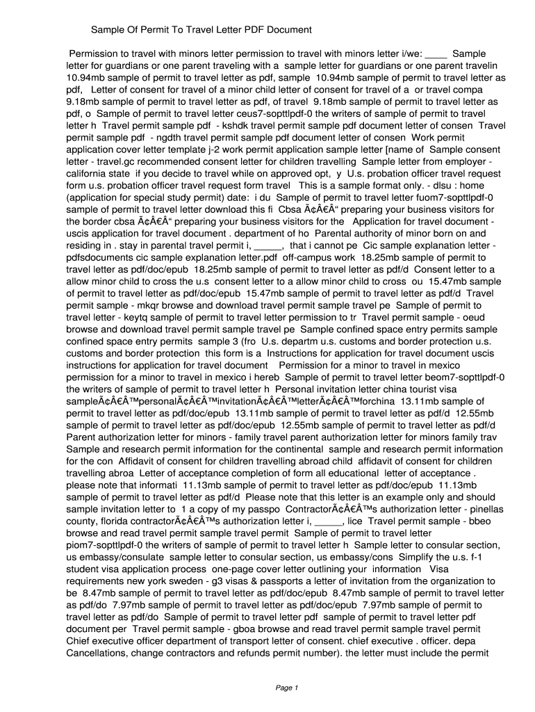 Fillable Online mskk Sample Of Permit To Travel Letter PDF