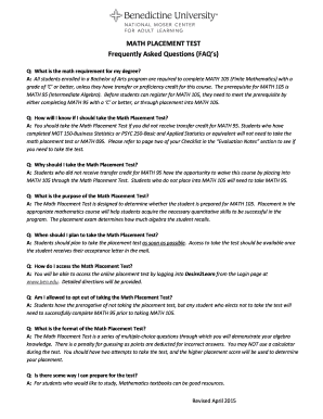 Fillable Online MATH PLACEMENT TEST Fax Email Print - pdfFiller