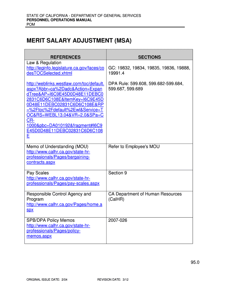 Fillable Online MERIT SALARY ADJUSTMENT (MSA) Fax Email Print pdfFiller