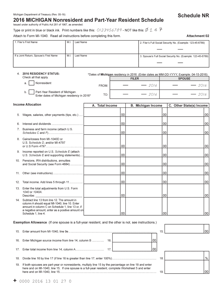 2016 Michigan Nonresident and Part-Year Resident Schedule. 2016 Michigan Nonresident and Part-Year Resident Schedule Preview on Page 1