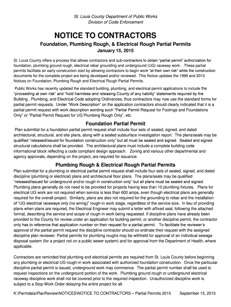 Fillable Online Foundation, Plumbing Rough, & Electrical Rough Partial