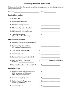 Fillable Online azed Commodity Diversion Work Sheet - azed Fax Email ...
