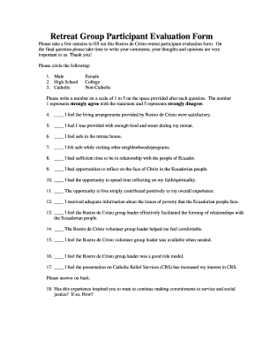Retreat Group Participant Evaluation Form