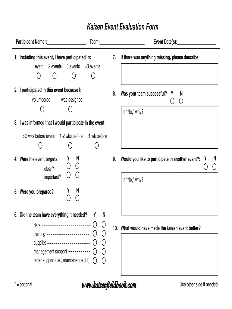 Kaizen Event Evaluation Form - Fill and Sign Printable Template Inside Event Survey Template Word