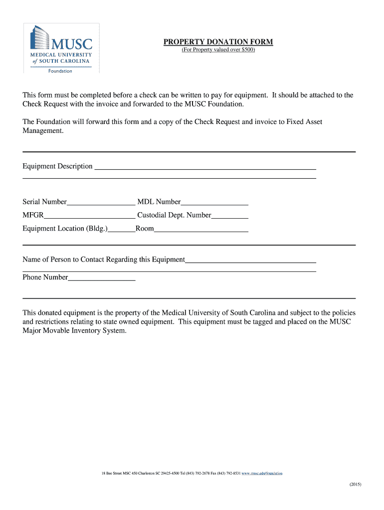 Fillable Online academicdepartments musc PROPERTY DONATION FORM Fax