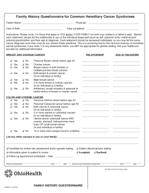 fillable online family history questionnaire for common hereditary