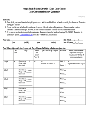 fillable online ohsu family history questionnaire ohsu edu fax