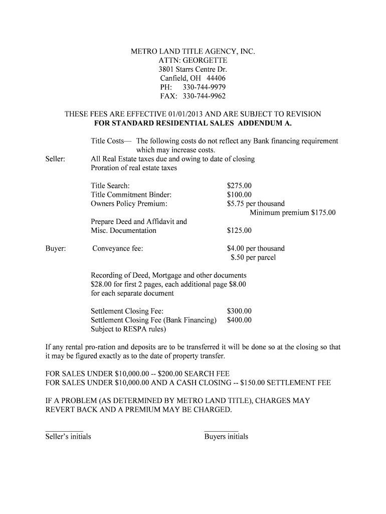 Fillable Online METRO LAND TITLE AGENCY, INC Fax Email Print pdfFiller