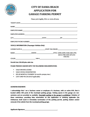 CITY OF DANIA BEACH APPLICATION FOR GARAGE