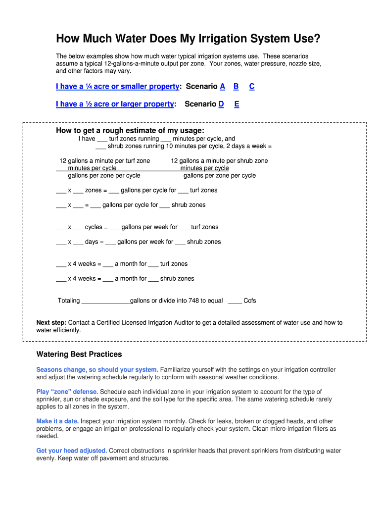 Fillable Online How Much Water Does My Irrigation System Use Fax Email
