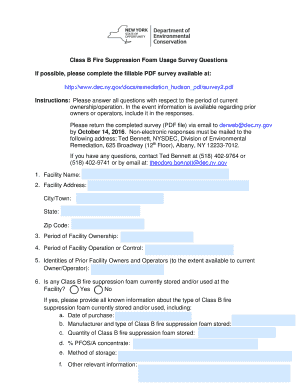 Example of research questionnaire - Class B Fire Suppression Foam Usage Survey Questions. Class B Fire Suppression Foam