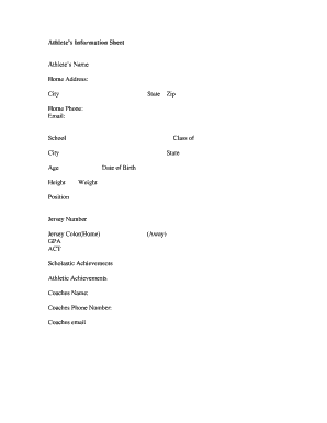 Athlete s Information Sheet - Performance One - performanceone