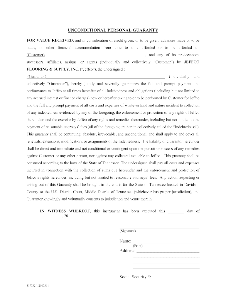 Fillable Online UNCONDITIONAL PERSONAL GUARANTY Fax Email Print - pdfFiller