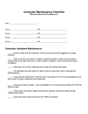 Computer Maintenance Checklist