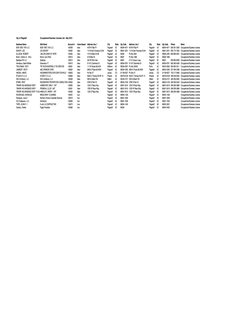 Fillable Online flagstaff az City of Flagstaff Occupational Business