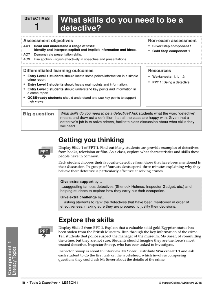 Fillable Online DETECTIVES What skills do you need to be a 1 detective