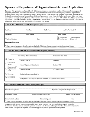 Fillable Online ssl uh Sponsored Departmental/Organizational Account Application Fax Email Print ...