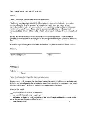 Experience letter from employer - Work Experience Verification Affidavit - cchicertification.org