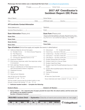 fillable online incident report form ap coordinator s manual 2016 when to fill out an incident report