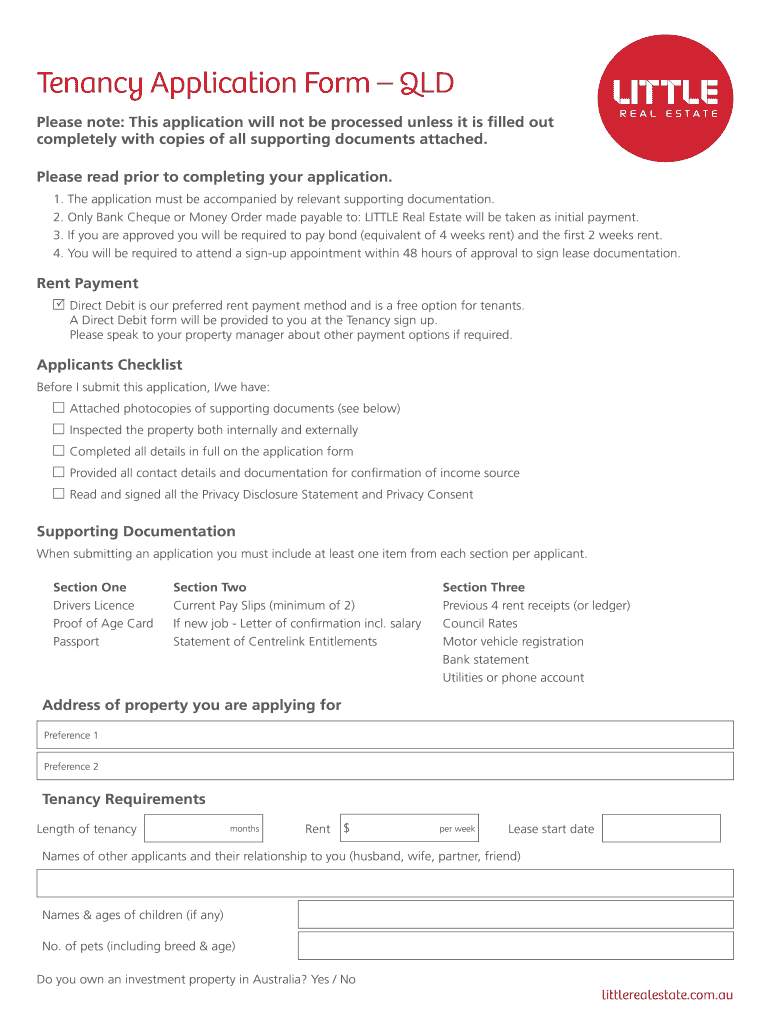 Fillable Online Tenancy Application Form QLD Fax Email Print pdfFiller