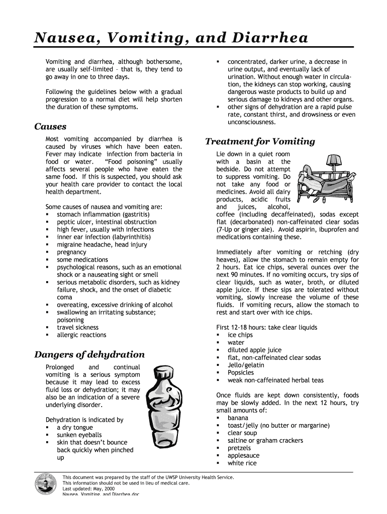 Fillable Online Nausea, Vomiting, and Diarrhea Fax Email Print pdfFiller