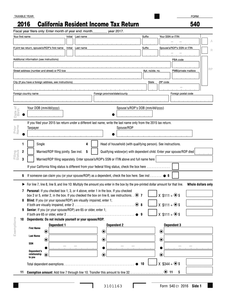 540 form 2016 Preview on Page 1