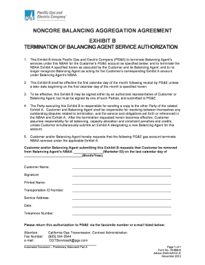 Gas Sample Form No. 79-869B Noncore Balancing Aggregation Agreement EXHIBIT B - Termination of Balancing Agent Service Authorization. Gas Sample Form No. 79-869B Noncore Balancing Aggregation Agreement EXHIBIT B - Termination of Balancing