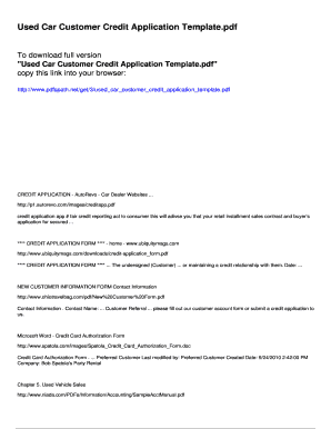 Fillable Online Used Car Customer Credit Application Template Fax Email ...
