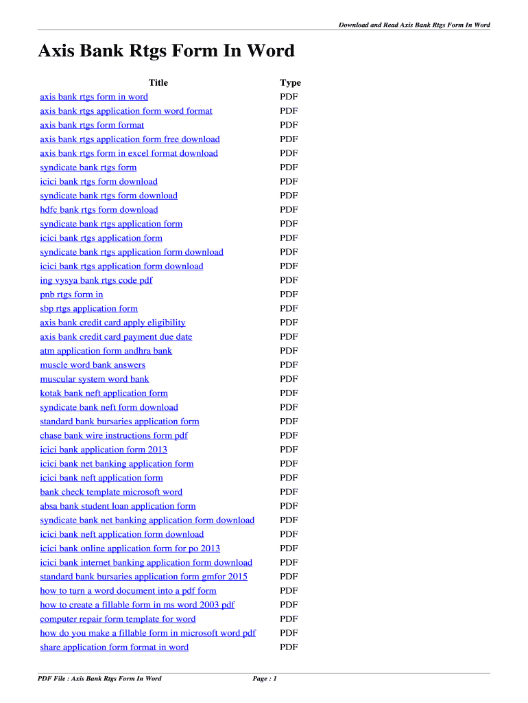 Fillable Online ezyz Axis Bank Rtgs Form In Word. axis bank rtgs form