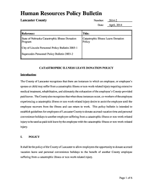 Lancaster County Human Resources Policy Bulletin Catastrophic Illness Leave Donation Policy. Lancaster County Human Resources Policy Bulletin Catastrophic Illness Leave Donation Policy - lincoln ne