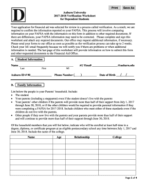 2017-2018 Dependent Verification Form