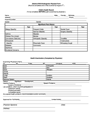 fillable online sartell k12 mn district 748 kindergarten physical