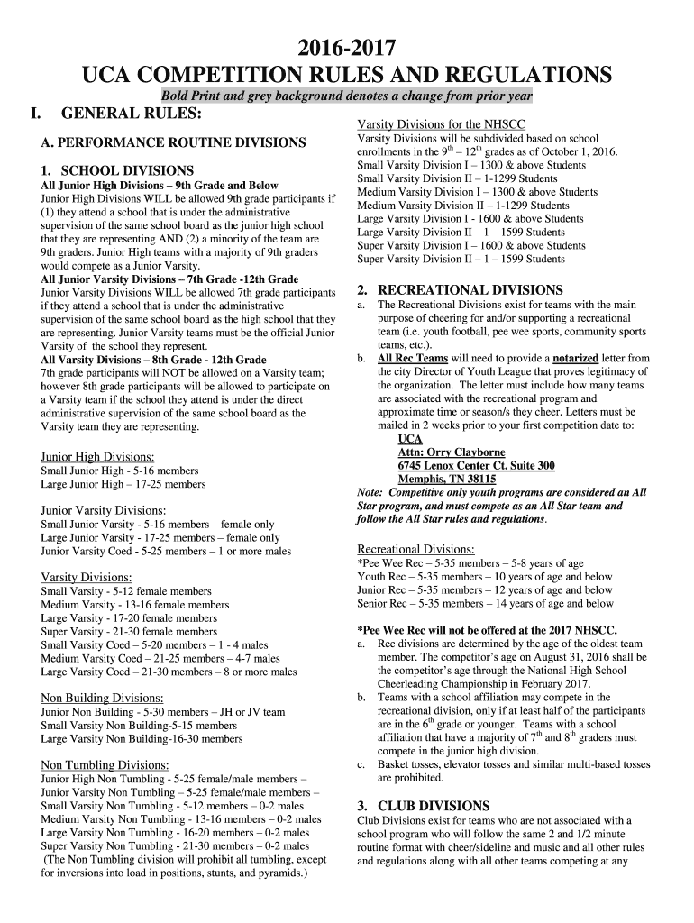 Fillable Online UCA COMPETITION RULES AND REGULATIONS Fax Email Print