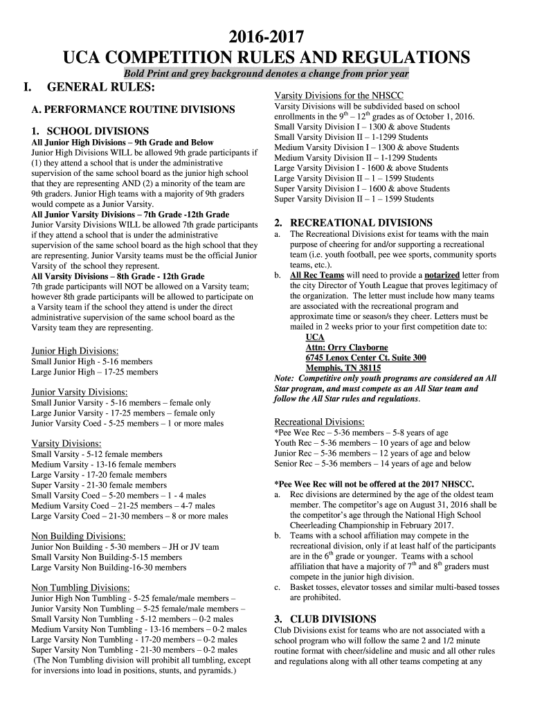 Fillable Online UCA COMPETITION RULES AND REGULATIONS Fax Email Print