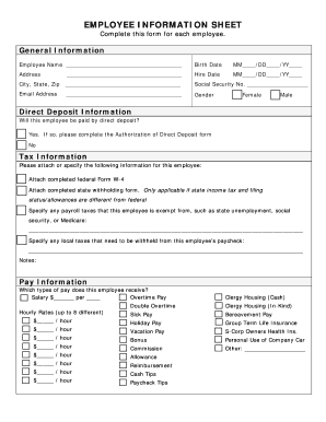 employee information sheet pdf