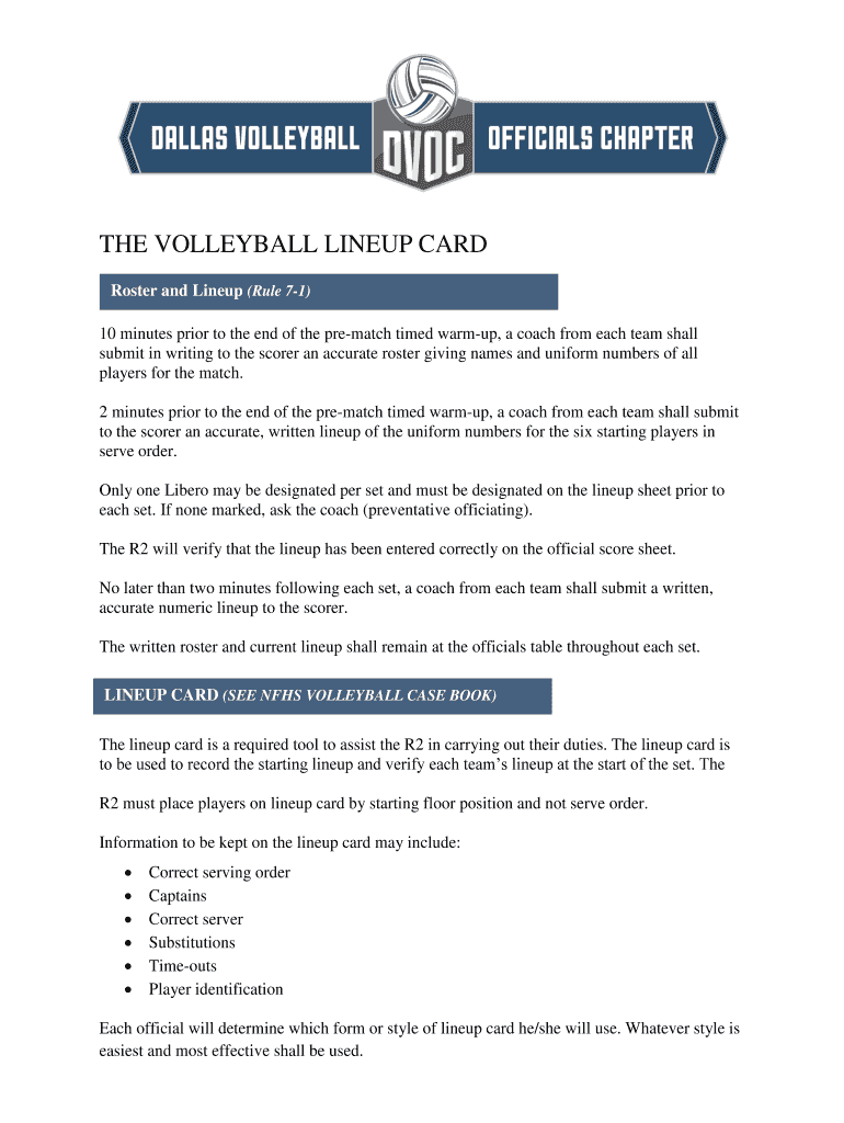 Fillable Online THE VOLLEYBALL LINEUP CARD Fax Email Print - pdfFiller