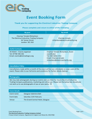 Event Booking form - EIC Trading Company - eictradingco