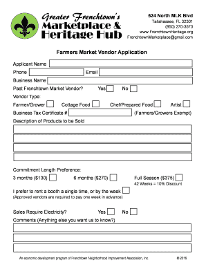 Vendor Application - Frenchtown Farmers Market