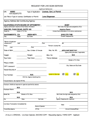 California Live Scan Service Request