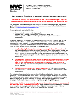 Distance Evaluation Request Form